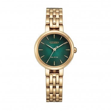 Ladies Eco-Drive Round Green Dial Rose Gold Bracelet Watch EM0993-82Z