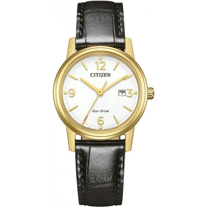 Citizen Ladies Eco Drive Round White Dial Black Strap Watch EW2722-01A