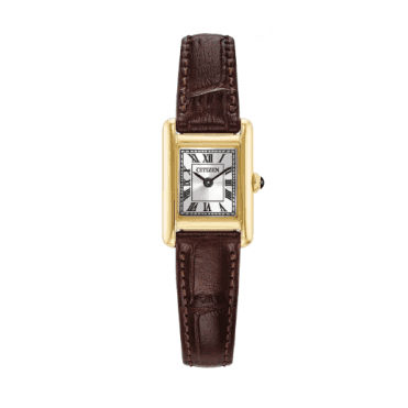 Ladies Fio Roma Eco-Drive Gold Rectangular Dial Brown Leather Strap Watch
EG2797-13A