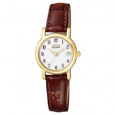 Citizen Ladies' Gold Plated Brown Leather Strap Watch EW1272-01A