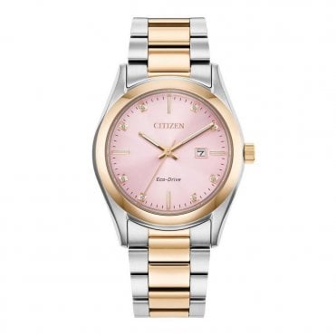 Ladies Sports Round Pink Dial 2 Colour Rose Bracelet Watch  EW2706-58X