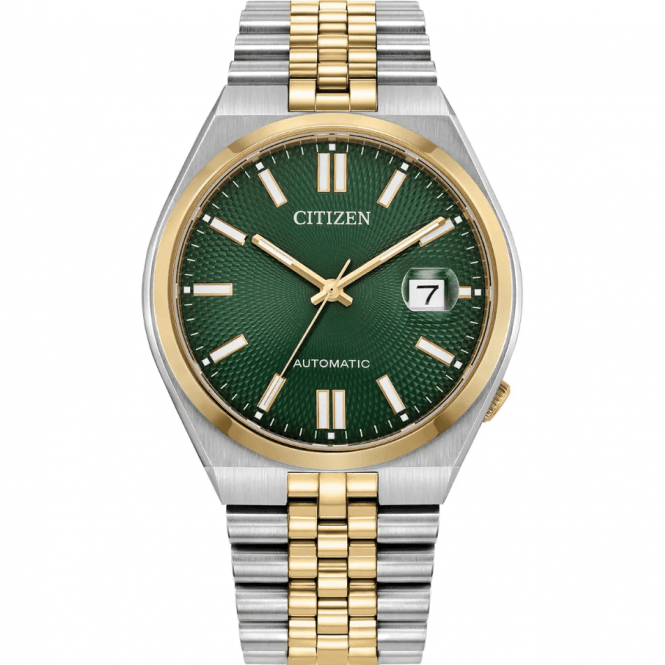 Citizen Mens AUTO TSOYOSA Round Green Dial 2 Colour Bracelet Watch NK0024-54X