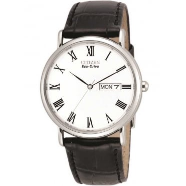 Mens Eco-Drive Black Leather Strap Watch BM8240-11A