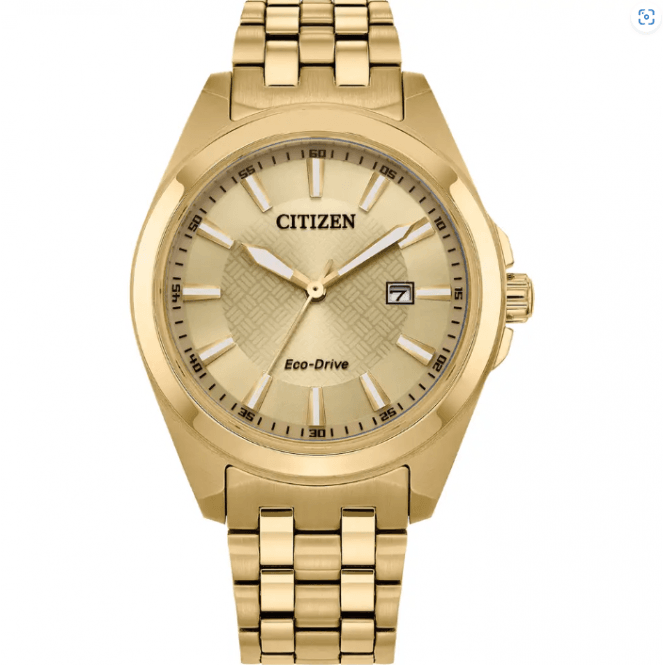 Citizen Mens Eco Drive Gold Date Dial Gold Plated Bracelet Watch BM7532-54P