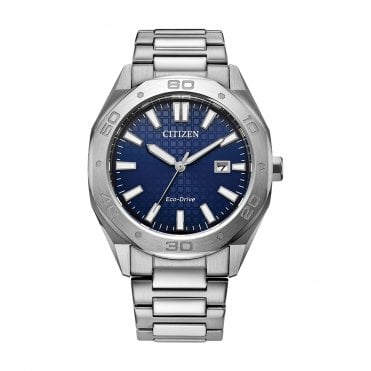 Mens Eco-Drive Round Blue Date Dial Stainless Steel Bracelet Watch BM7630-80L
