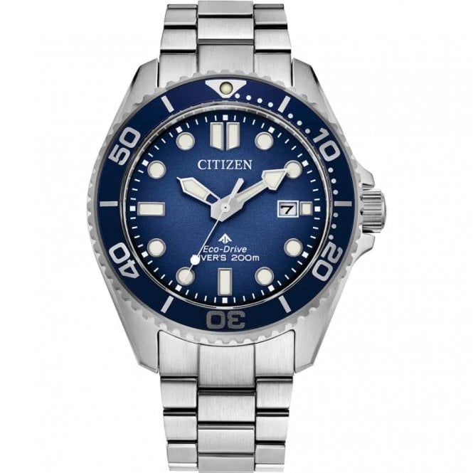 Citizen Mens Eco-Drive Round Blue Zoom Dial Stainless Steel Bracelet Watch BN0260-54L