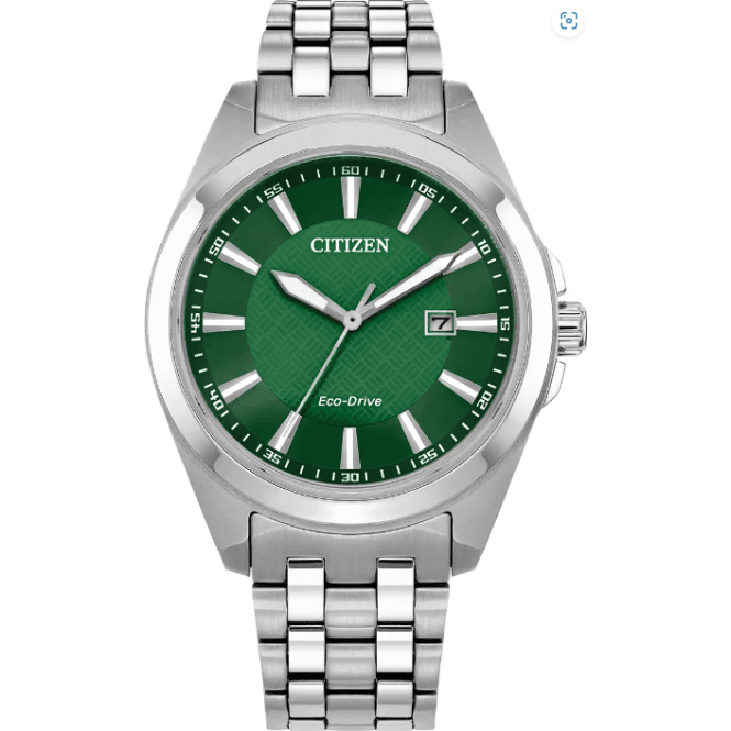 Citizen Mens Eco Drive Round Green Dial Steel Bracelet Watch BM7530-50X