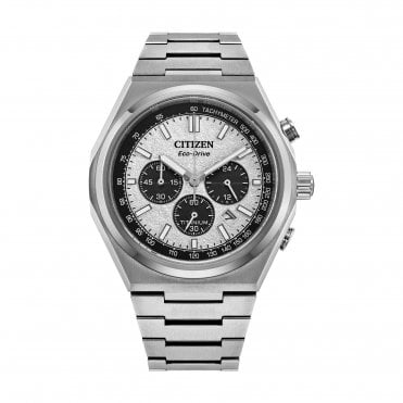 Mens Eco-Drive Round Silver Chronograph Dial Titanium Bracelet Watch CA4610-85A