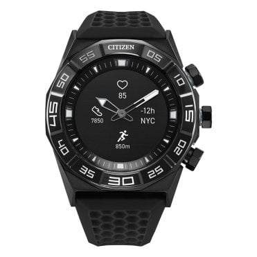 Mens HYBRID Round Black Dial Black Rubber Strap Watch JX1007-01E