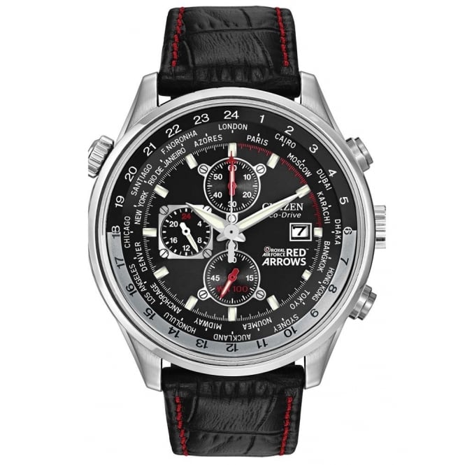 Citizen Mens Red Arrows Black Leather Strap Watch CA0080-03E
