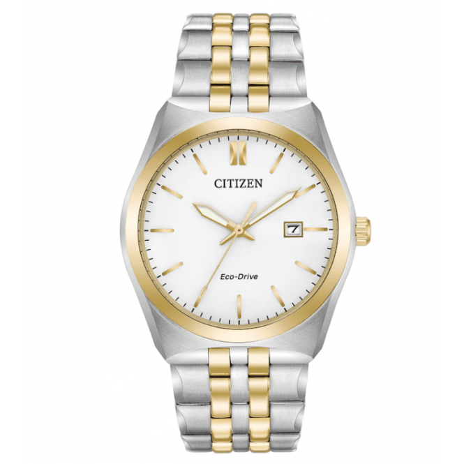 Citizen Mens Round White Date Dial 2 Tone Bracelet Watch BM7334-58A