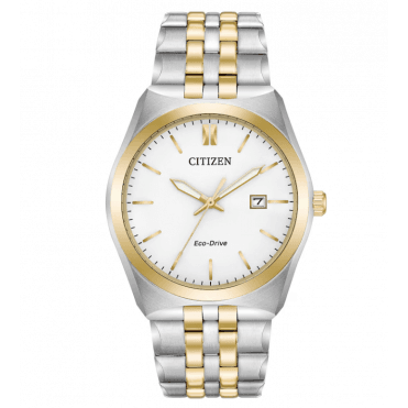 Mens Round White Date Dial 2 Tone Bracelet Watch BM7334-58A