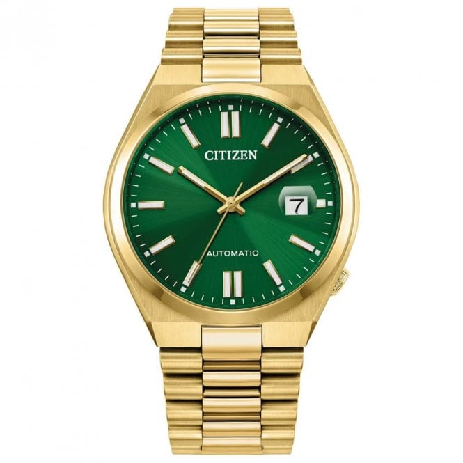 Citizen Mens Tsuyosa Automatic Round Green Dial Gold Plated Bracelet Watch NJ0152-51X
