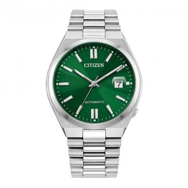 Mens TSUYOSA Automatic Round Green Dial Stainless Steel Bracelet Watch NJ0150-56X