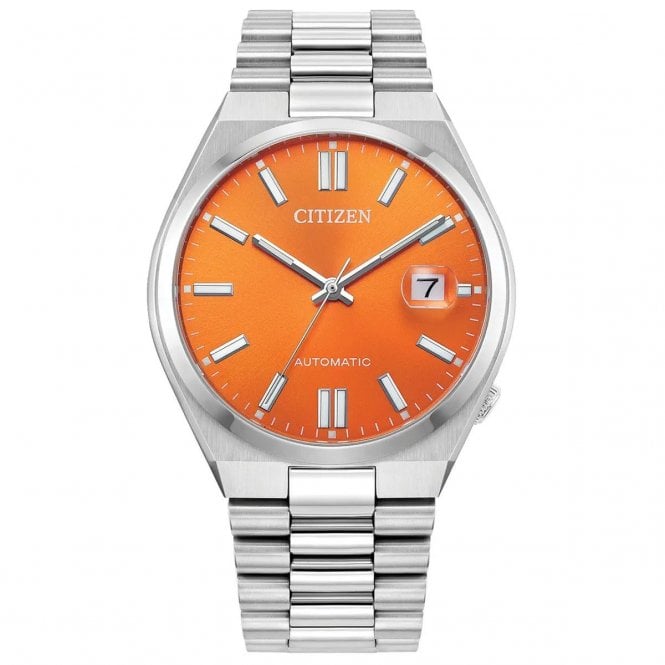 Citizen Mens Tsuyosa Automatic Round Orange Dial Stainless Steel Bracelet Watch NJ0151-53Z