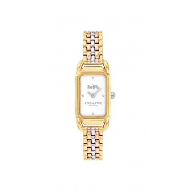 Coach Ladies CADIE Rectangular White Dial Three Tone Bracelet Watch 14504550