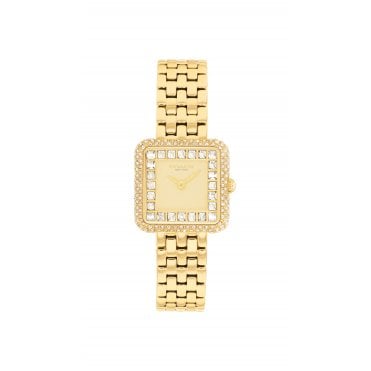 Ladies CASS Square Pave Crystal Dial Gold Plated Bracelet Watch 14504559