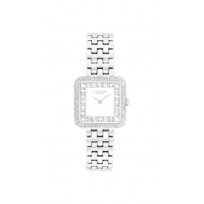 Coach Ladies CASS Square Pave Crystal Dial Stainless Steel Bracelet Watch 14504558