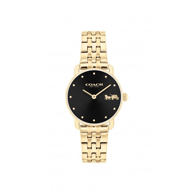 Coach Ladies ELLIOT Black Dial Gold Plated Bracelet Watch 14504302
