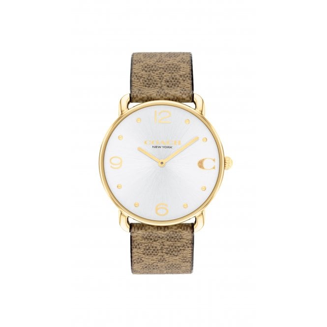 Coach Ladies ELLIOT Round White Dial Brown Leather Strap Watch 14504205