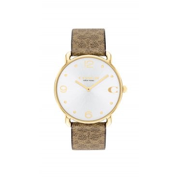 Ladies ELLIOT Round White Dial Brown Leather Strap Watch 14504205
