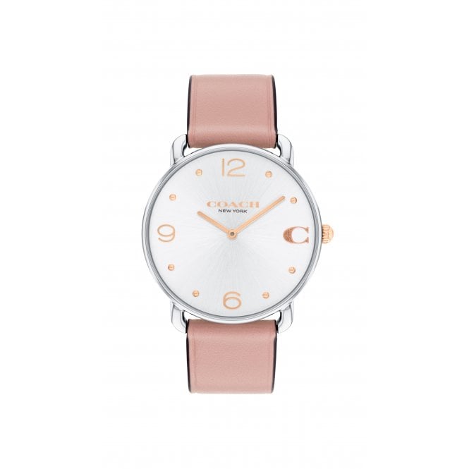 Coach Ladies ELLIOT Round White Dial Pink Leather Strap Watch 14504199