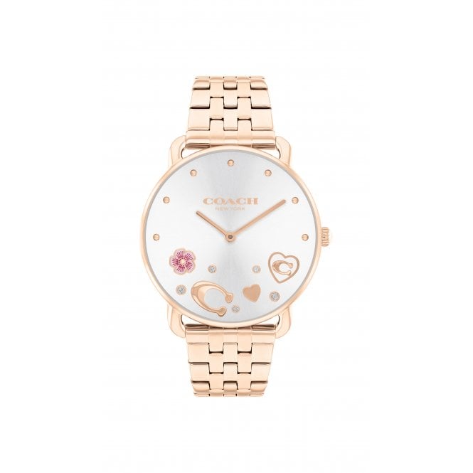 Coach Ladies ELLIOT Round White Dial Rose Gold Plated Bracelet Watch 14504285