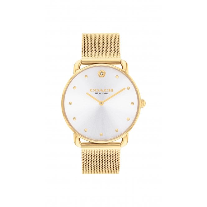 Coach Ladies ELLIOT White Dial Gold Plated Mesh Bracelet Watch 14504208