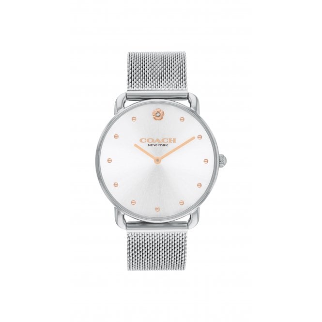 Coach Ladies ELLIOT White Dial Stainless Steel Mesh Bracelet Watch 14504207