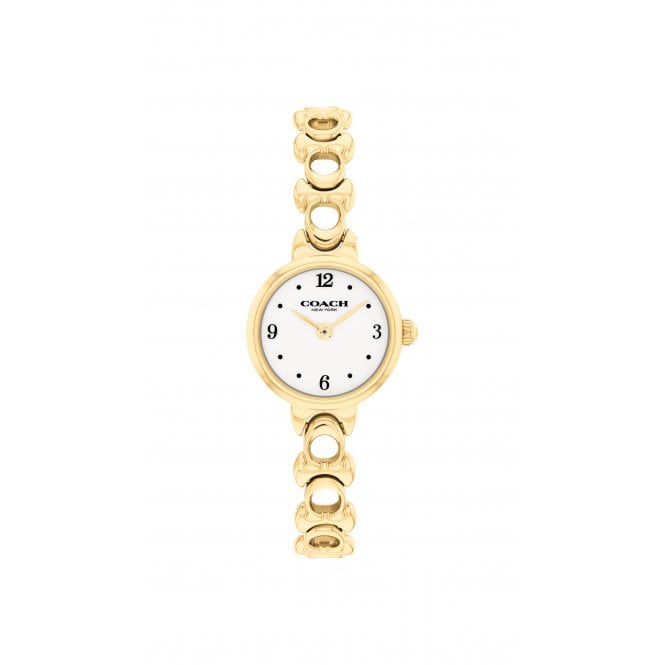 Coach Ladies IRIS Round Ivory Dial Gold Plated Bracelet Watch 14504650