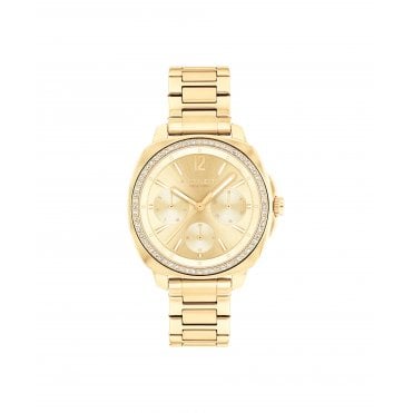 Ladies KITT Round Gold Dial Stone Set Bezel Gold Plated Bracelet Watch 14504393