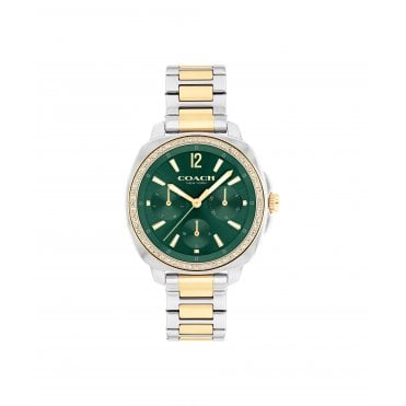Ladies KITT Round Green Dial Stone Set Bezel Two Tone Bracelet Watch 14504394