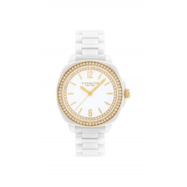 Ladies KITT Round White Dial Stone Set Bezel White Bracelet Watch 14504562