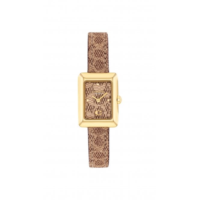 Coach Ladies MARA Rectangle Leather Dial Tan Leather Strap Watch 14504585