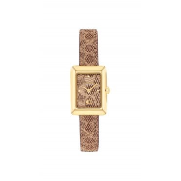 Ladies MARA Rectangle Leather Dial Tan Leather Strap Watch 14504585