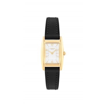 Ladies REESE Rectangle White Dial Gold Plated Case Black Strap Watch 14504647