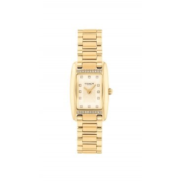 Ladies REESE Rectangle White Dial Stone Set Bezel Gold Plated Bracelet Watch 14504588