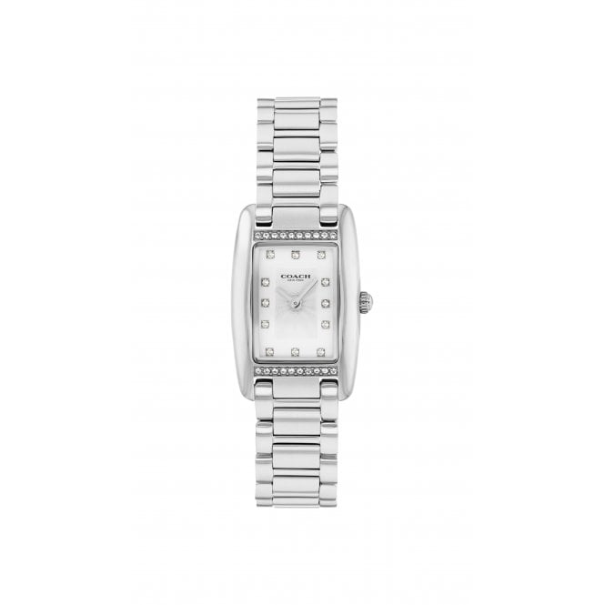 Coach Ladies REESE Rectangle White Dial Stone Set Bezel Stainless Steel Bracelet Watch 14504587