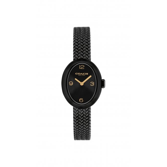 Coach Ladies SAMMY Oval Black Dial Black IP Plated Mesh Bracelet Watch 14504569