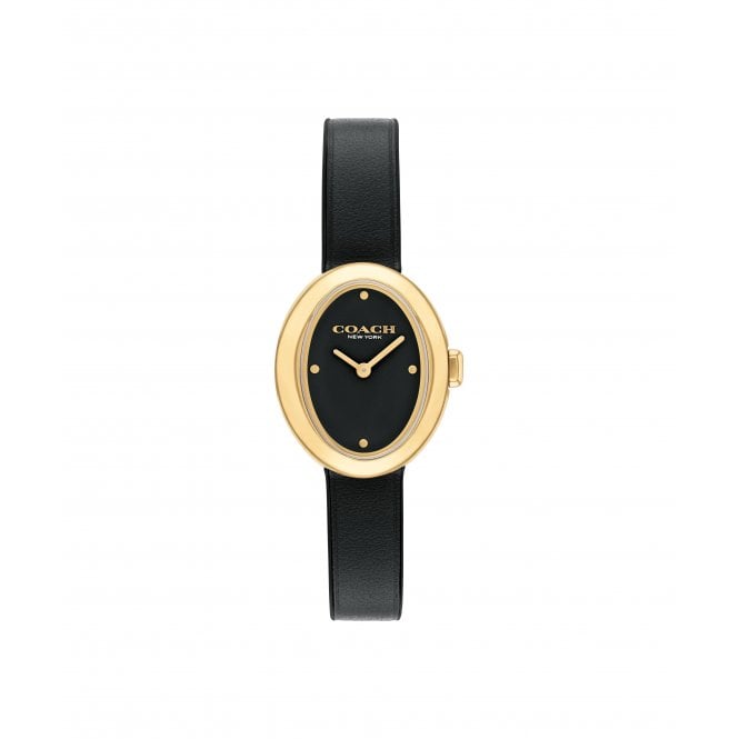 Coach Ladies SAMMY Oval Black Dial Black Leather Strap Watch 14504421
