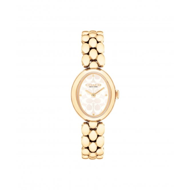 Coach Ladies SAMMY Oval White Dial Gold Plated Bracelet Watch 14504417