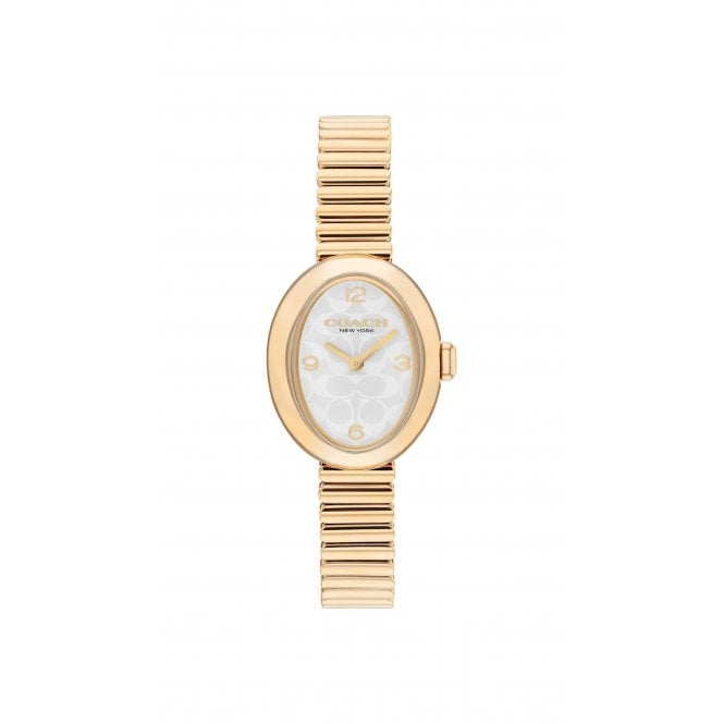Coach Ladies SAMMY Oval White Dial Gold Plated Bracelet Watch 14504573