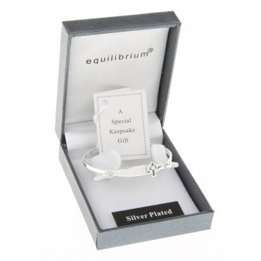 Kids Silver Plated Christening Cross Bangle