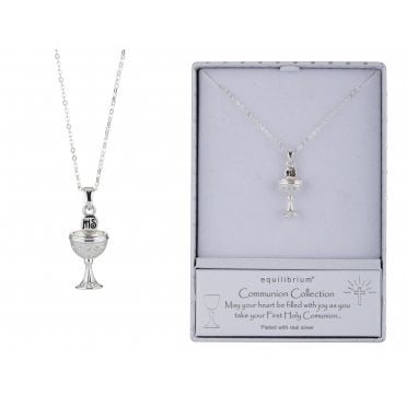 Kids Silver Plated Communion Chalice Pendant & Chain