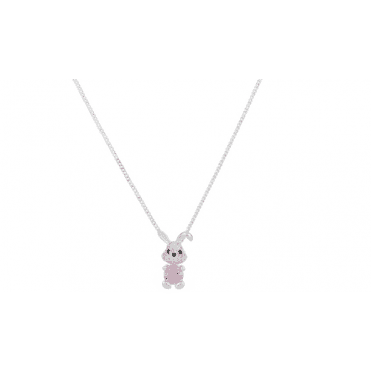 Kids Silver Plated Pink Bunny Pendant & Chain