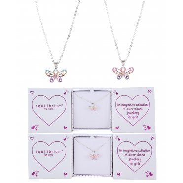 Kids Silver Plated Rainbow Butterfly Pendant