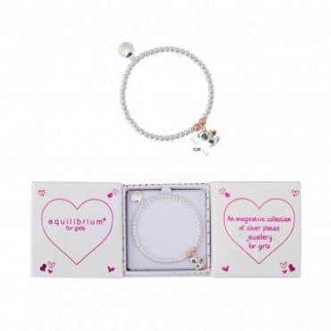 Kids Silver Plated Sitting Teddy 2 Tone Bracelet