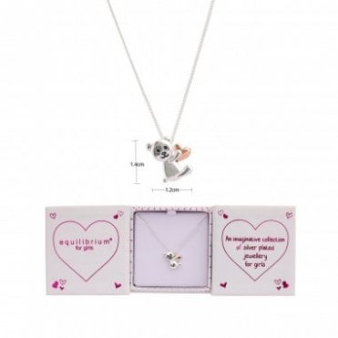 Kids Silver Plated Sitting Teddy 2 Tone Necklace