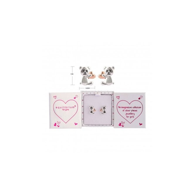 Equilibrium Kids Silver Plated Sitting Teddy 2 Tone Stud Earrings