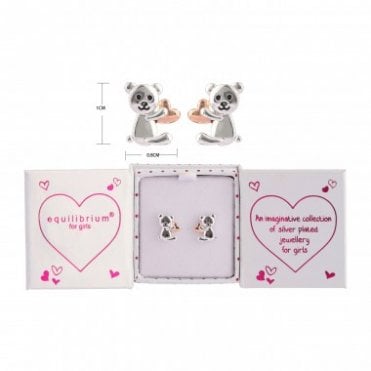 Kids Silver Plated Sitting Teddy 2 Tone Stud Earrings